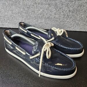 Cole Haan Women's Patent Leather Boat Deck Shoes Navy Blue Size 9‎ Nantucket
